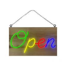 Interface Plv - Enseigne lumineuse led intérieur 'Open' en bois avec batterie 9 800 mAh - Fabrication française