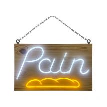 Interface Plv - Enseigne lumineuse led intérieur 'Pain' en bois - Fabrication française