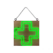 Interface Plv - Enseigne lumineuse led intérieur 'pharmacie' en bois - Fabrication française