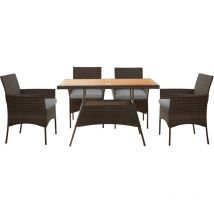 Ensemble 1 Table et 4 chaises de jardin extérieur 5 pièces imitation rotin coussins amovibles Marron/Gris Teamson Home PT-OF0021A