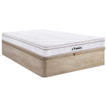 Ensemble 140 x 190 cm sommier coffre naturel clair + matelas ressorts 3 zones et mémoire de forme ép.20cm - wolkentanz de ysmée