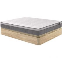 Ensemble 180 x 200 cm sommier coffre naturel clair + matelas hybride ressorts ensachés 7 zones et mémoire de forme ép.30cm - asgard de ysmée