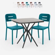 Ahd Amazing Home Design - Ensemble 2 Chaises Design Moderne et 1 Table Carrée Noire 70x70cmpour Jardin Restaurant Bar Larum Dark - Bleu