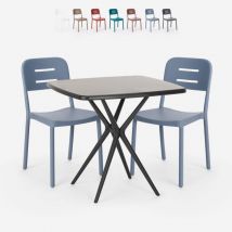 Ensemble 2 Chaises Design Moderne et 1 Table Carrée Noire 70x70cmpour Jardin Restaurant Bar Larum Dark - Gris clair