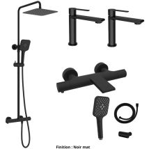 ESC - Ensemble 2 Mitigeurs lavabo + Colonne de douche + Mitigeur Bain + Support douchette flexible Couleur Noir mat