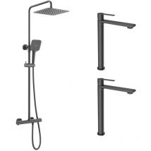 ESC - Ensemble 2 mitigeurs lavabo réhaussés + Colonne de douche Couleur Carbone