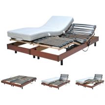 Ensemble 2 sommiers relaxation électrique flexpur 80x200 + 2 matelas mémoire de forme / Décor Merisier/ 200x156x51
