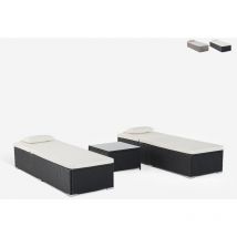 2 transats de jardin en rotin avec petite table d'extérieur Bali - Noir