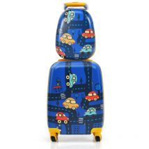 Ensemble 2 Valises pour Enfants Sac à Dos Trolley avec Poignée Rétractable Thème Voiture Bleu CW2816 Maison Chic