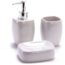 MSV - Ensemble 3 accessoires de salle de bain Céramique classic Blanc