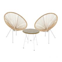 Jardibricodeco - ensemble 3 pcs chaise + table de jardin rotin naturel-verre d50x50 cm