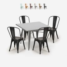 Ensemble de 4 chaises vintage style et table 80x80cm industriel cuisine restaurant bistrot state - Noir