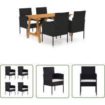 The Living Store Ensemble à manger de jardin 5 pcs Noir - Salon De Jardin - Mobilier De Jardin - Table De Jardin - Chaises De Jardin - Acacia