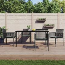 Ensemble à dîner de jardin coussins 5 pcs noir rotin et acier
