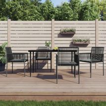 Ensemble à dîner de jardin coussins 5 pcs noir rotin et acier