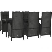 Ensemble à dîner salon de jardin meuble d'extérieur et coussins 7 pièces noir résine tressée