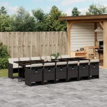 Torana - Ensemble à manger de jardin 13 pcs coussins noir résine tressée