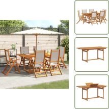 Ensemble à Manger de jardin 7pcs bois d'acacia solide textilène - Ensemble Salon De Jardin - Mobilier De Jardin - Table De Jardin Extensible