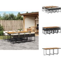 Ensemble à manger de jardin 9pcs coussins noir résine tressée - Ensemble De Salle À Manger De Jardin - Ensembles De Salle À Manger De Jardin