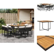 Ensemble à manger de jardin 9pcs coussins noir résine tressée - Ensemble De Salle À Manger De Jardin - Ensembles De Salle À Manger De Jardin