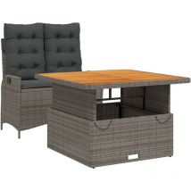 Ensemble à manger de jardin et coussins 2 pcs gris rotin vidaXL