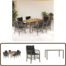 Vidaxl - Ensemble à manger de jardin et coussins 7 pcs gris rotin - Salon De Jardin - Mobilier De Jardin - Set De Salon De Jardin - Table De Jardin