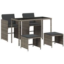 Vidaxl 5 Piece Garden Dining Set With Cushions Grey Poly Rattan