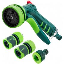 Kit de pistolet arroseur - Raccords bicarburants - Raccord 1/2' - 4 éléments : pistolet pulvérisateur à 7 fonctions - Raccord 1/2' - Raccord Stop