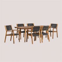 Ensemble table rectangulaire 160-210x90 cm extensible et 6 chaises de jardin avec accoudoirs en bois d'acacia Tenay Sklum Gris Graphite