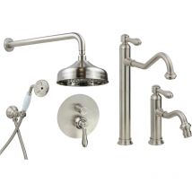 Gattoni Rubinetteria - Ensemble bain avec mitigeur lavabo haut, bidet et kit douche style rétro couleur nickel brossé Gattoni Oxford KITOXFORDNS5