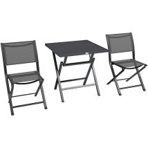 Outsunny - Ensemble bistro de jardin pliable - 2 chaises, table plateau lattes - alu teslin anthracite