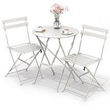 Vounot - Ensemble Bistro Extérieur 1 Table 2 Chaises Acier Blanc