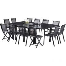Salon de jardin en aluminium et verre Black star Table + 8 fauteuils + 4 chaises