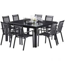 Salon de jardin en aluminium et verre Black star Table et 8 fauteuils