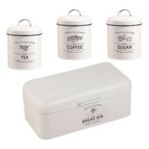 Herzberg - Ensemble boîte à pain et boîte à conserve vintage 4 pièces Crème HG04418
