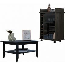 Tuhome Concept - Ensemble Britannica de Salon, Table basse + Chariot de bar