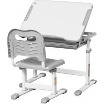 Ensemble bureau chaise enfant réglable - plateau inclinable, tiroir coulissant - acier pp gris blanc