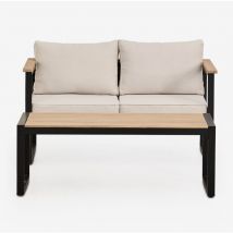 Ensemble de jardin composé d'un canapé 2 places et d'une table basse en aluminium et bois d'acacia 110x55cm Lipov Sklum Noir