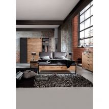 Ensemble chambre adulte complète Imitation chêne poutre rechampis raw steel 180 x 200 cm Pegane