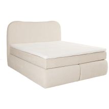 Ensemble complet boxspring tête de lit + sommier + matelas + surmatelas - 160 x 200 cm - Tissu bouclette - Beige - travino de ysmée