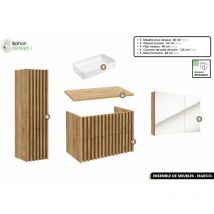 Otitec - Ensemble complet de salle de bain - Meuble - Colonne - Miroir - Vasque à poser avec Siphon offert marco Oak 80 x 56 x 45 cm