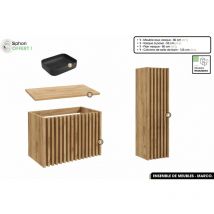 Otitec - Ensemble complet de salle de bain - Meuble - Colonne - Vasque à poser avec Siphon offert marco Oak 80 x 56 x 45 cm
