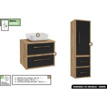 Otitec - Ensemble complet - de salle de bain - Meuble - Colonne - Vasque avec Siphon offert embre Noir 60 x 50 x 45 cm