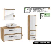 Otitec - Ensemble complet - de salle de bain - Meuble - Miroir/Armoire - Colonne - Vasque avec Siphon offert embre Blanc 80 x 50 x 45 cm