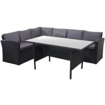 Ensemble complet de salon de jardin terrasse balcon véranda en polyrotin noir coussin gris foncé 040004193