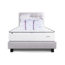 Ensemble Complet Matelas Iris (20 cm) ferme, Sommier gris(20cm) , Tête de lit, Oreiller et Couette, 160x200cm