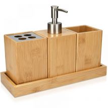 Ensemble d'accessoires de salle de bain - Accessoires de salle de bain en bambou - Porte-brosse à dents - Distributeur de savon - Support