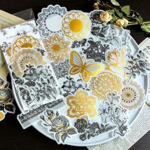 Yzmrbdqc - Ensemble d'autocollants botaniques (180 pièces) décalcomanies de fleurs pressées autocollant de journal transparent pour la fabrication de