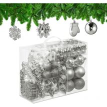 Relaxdays - Boules de Noël, lot de 100, en plastique, paillettes, mates, brillantes, décoration de sapin, argentées