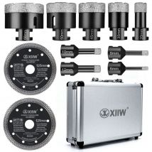 Ensemble de 11 couronnes de forage diamantées M14, comprenant 9 couronnes de forage diamantées de 6 à 68 mm et 2 disques de coupe de 125 mm,